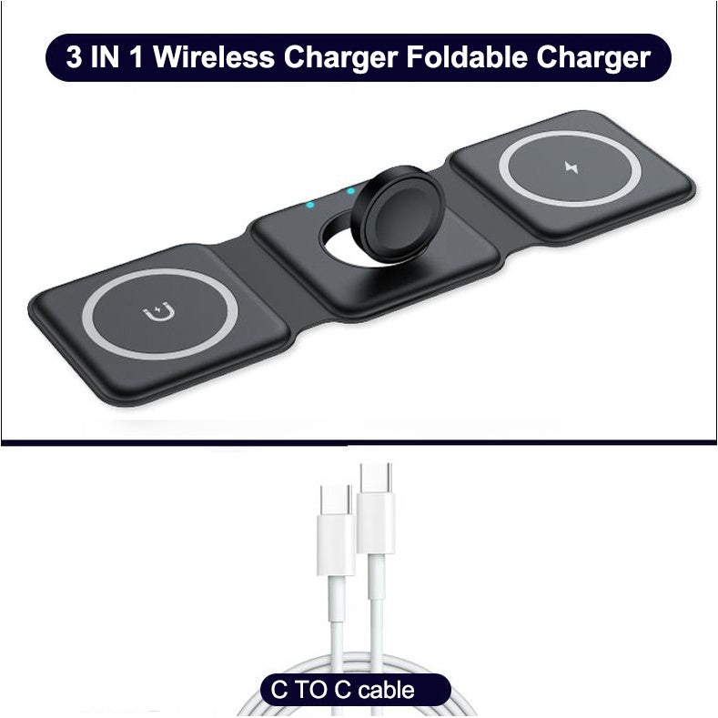3 em 1 carregador magnético sem fio para Iphone 14promax/13/12/11/Apple Airpods Pro iWatch portátil dobrável